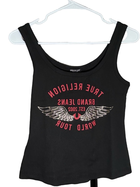 True Religion Tops - True Religion Black Tank with red Logo and Gold Wing Graphic